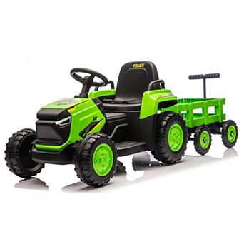 12V Electric Ride-On Tractor with Detachable Garden Cart, 8-Wheel Vehicle with Trailer, Remote