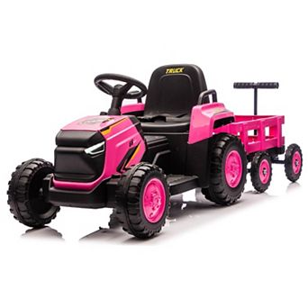 12V Electric Ride-On Tractor with Detachable Garden Cart, 8-Wheel Vehicle with Trailer, Remote