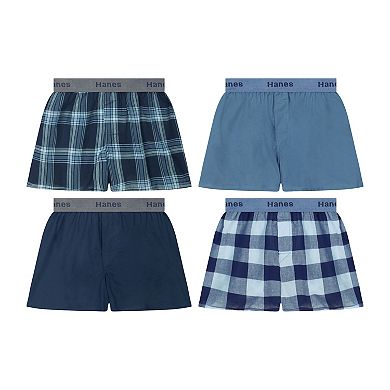 Boys 6-18 Hanes® 4-Pack Ultimate® Cotton-Blend Woven Boxer Underwear