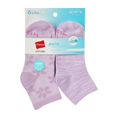 Girls 4-16 Hanes® Ultimate 6-Pair Pure Comfort Ankle Socks