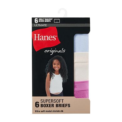 Girls 6-16 Hanes® 6-Pack Supersoft Rib Boxer Brief Panties