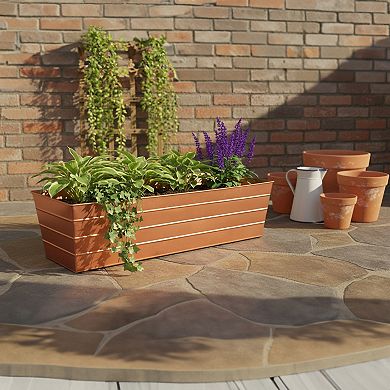 Rectangular Metal Flower Planter Box with Embossed Line Design, Large, Copper