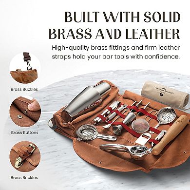 Mixology & Craft Travel Bartender Kit Bag - 17 Piece Bar Tool Set with Stylish Portable Bar Bag