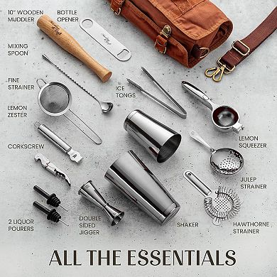 Mixology & Craft Travel Bartender Kit Bag - 17 Piece Bar Tool Set with Stylish Portable Bar Bag