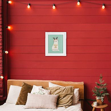 Stupell Home Decor Peace & Joy Cat Antlers Wall Art