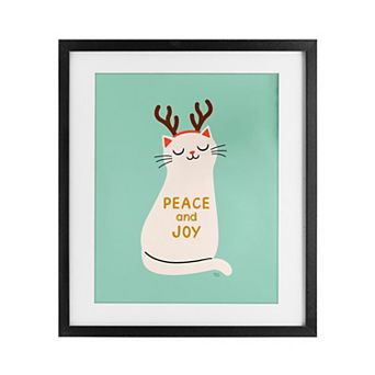 Stupell Home Decor Peace & Joy Cat Antlers Wall Art