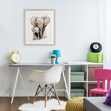 Stupell Home Decor Elephant Baby with Mother Framed Wall Art