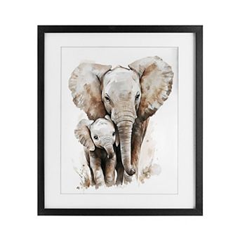 Stupell Home Decor Elephant Baby with Mother Framed Wall Art