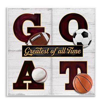 Stupell Home Decor GOAT with Sports Balls Plaque Wall Art