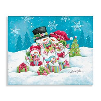 Stupell Home Decor Festive Snowman Family Scene Canvas Wall Art