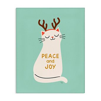 Stupell Home Decor Peace & Joy Cat Antlers Canvas Wall Art