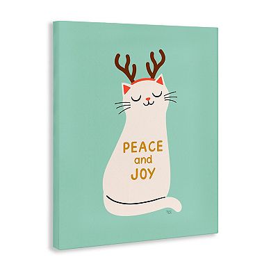 Stupell Home Decor Peace & Joy Cat Antlers Canvas Wall Art
