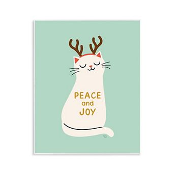 Stupell Home Decor Peace & Joy Cat Antlers Plaque Wall Art