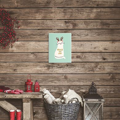 Stupell Home Decor Peace & Joy Cat Antlers Plaque Wall Art