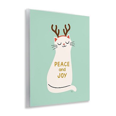 Stupell Home Decor Peace & Joy Cat Antlers Plaque Wall Art