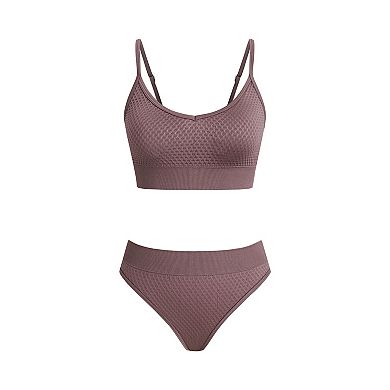 Women's Cupshe Chic Solid Textured 2-Piece Bikini Top & Bottoms Swim Set