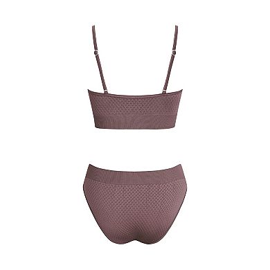Women's Cupshe Chic Solid Textured 2-Piece Bikini Top & Bottoms Swim Set
