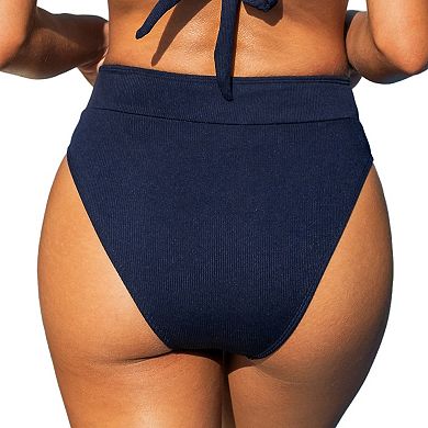 Women's Cupshe Ribbed High-Waist Swim Bottoms