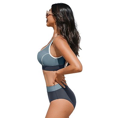 Women's Cupshe 2-Piece High-Waisted Bikini Top & Bottoms Swim Set