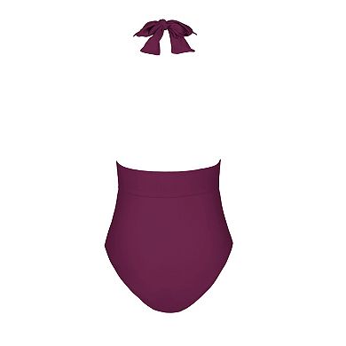 Women's Cupshe Plunge Halter Backless Ruched One-Piece Swimsuit