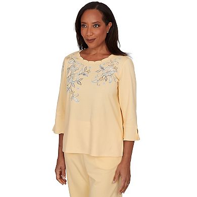 Women's Alfred Dunner Floral Interlaced Neck 3/4-Sleeve Top