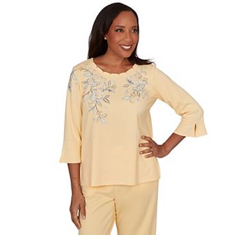 Women's Alfred Dunner Floral Interlaced Neck 3/4-Sleeve Top