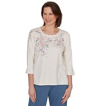 Women's Alfred Dunner Floral Interlaced Neck 3/4-Sleeve Top
