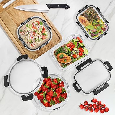 Sorbus 16 Piece Round (970ml/ 32.7oz/ 4cups) Glass Meal Prep Containers with Airtight Lids