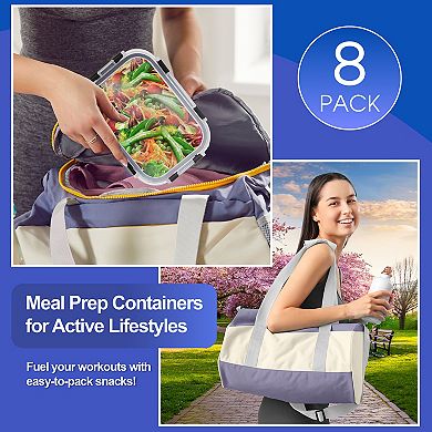 Sorbus 16 Piece Rectangular (1040ml/ 35oz/ 4.4cups) Glass Meal Prep Containers with Airtight Lids