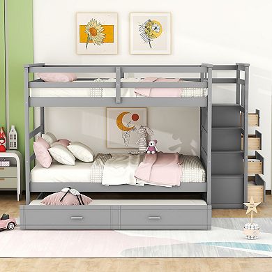 Merax Bunk Bed with Trundle and Staircase