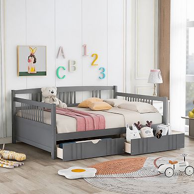Merax Full Size Daybed Wood Bed with Two Drawers