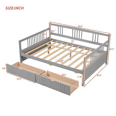 Merax Full Size Daybed Wood Bed with Two Drawers