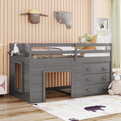 Merax Twin Size Loft Bed with Cabinet and Shelf