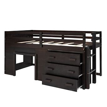 Merax Twin Size Loft Bed with Cabinet and Shelf