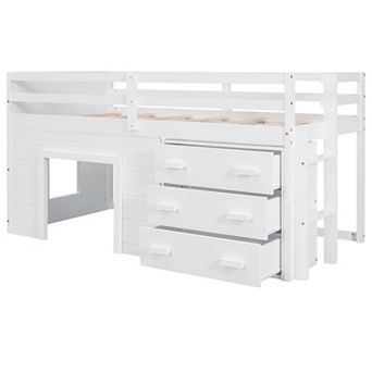 Merax Twin Size Loft Bed with Cabinet and Shelf