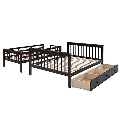 Merax Stairway Twin-Over-Full Bunk Bed with Drawer, Storage and Guard Rail for Bedroom