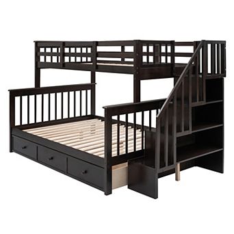 Merax Stairway Twin-Over-Full Bunk Bed with Drawer, Storage and Guard Rail for Bedroom