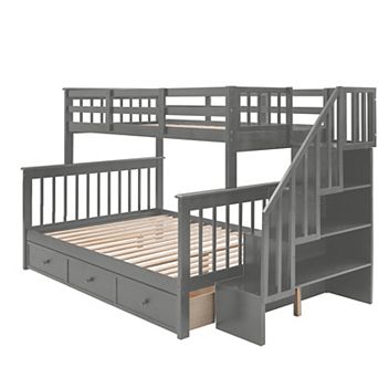 Merax Stairway Twin-Over-Full Bunk Bed with Drawer, Storage and Guard Rail for Bedroom