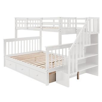 Merax Stairway Twin-Over-Full Bunk Bed with Drawer, Storage and Guard Rail for Bedroom