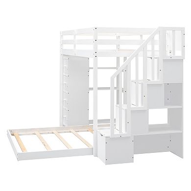 Merax Twin Over Full Bunk Bed with 3-layer Shelves, Drawers and Storage Stairs