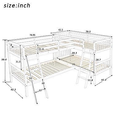 Merax L-Shaped Bunk Bed with Ladder