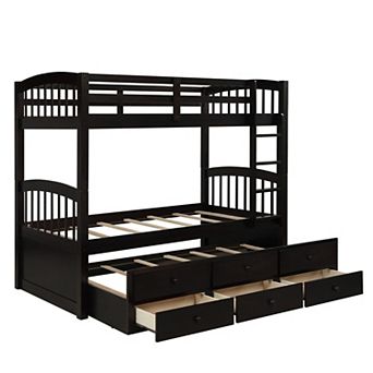 Merax Twin Bunk Bed with Ladder, Safety Rail, Twin Trundle Bed with 3 Drawers for Teens Bedroom