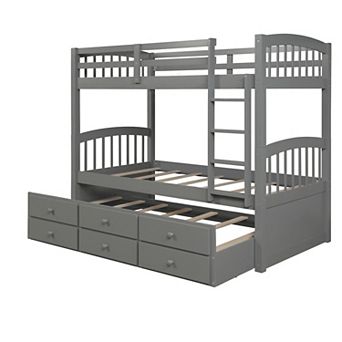 Merax Twin Bunk Bed with Ladder, Safety Rail, Twin Trundle Bed with 3 Drawers for Teens Bedroom