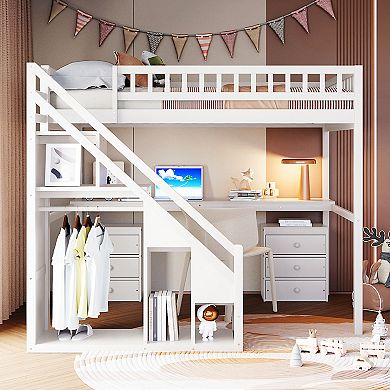 Merax Loft Bed with Two Chest of Drawers, Desk