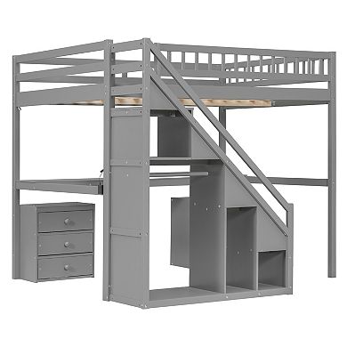 Merax Loft Bed with Two Chest of Drawers, Desk