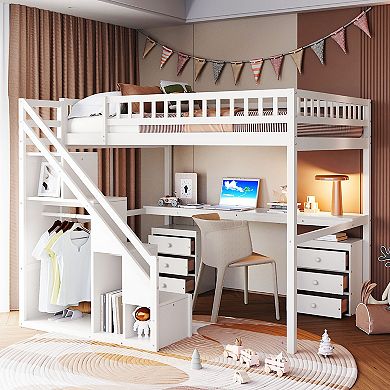 Merax Loft Bed with Two Chest of Drawers, Desk