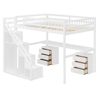 Merax Loft Bed with Two Chest of Drawers, Desk