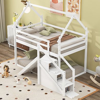 Merax Twin over Twin House Loft or Bunk Bed with Slide and Staircase