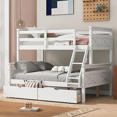 Merax Twin over Full Bunk Bed with Ladder, Two Storage Drawers, Safety Guardrail