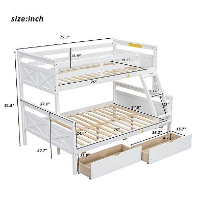 Merax Twin over Full Bunk Bed with Ladder, Two Storage Drawers, Safety Guardrail